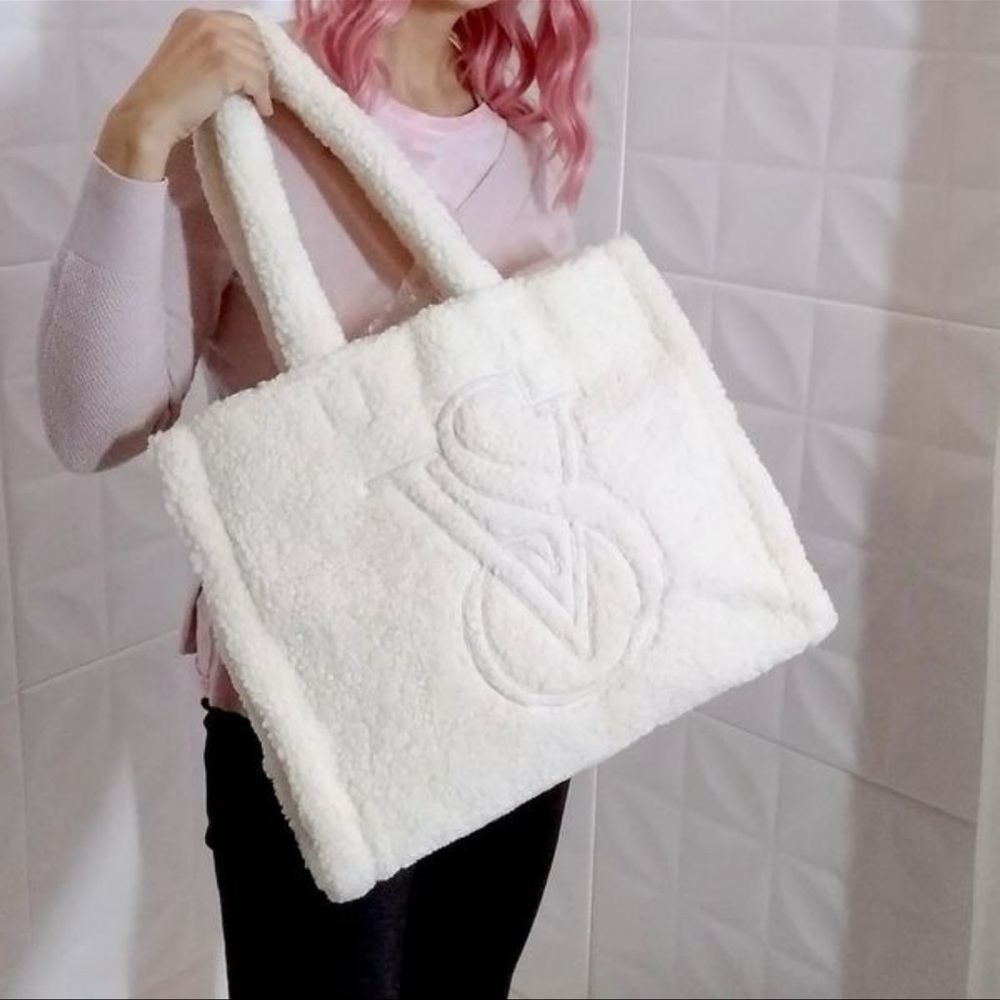 Victoria's Secret  Ivory VS Sherpa Plush Cream Tote Bag